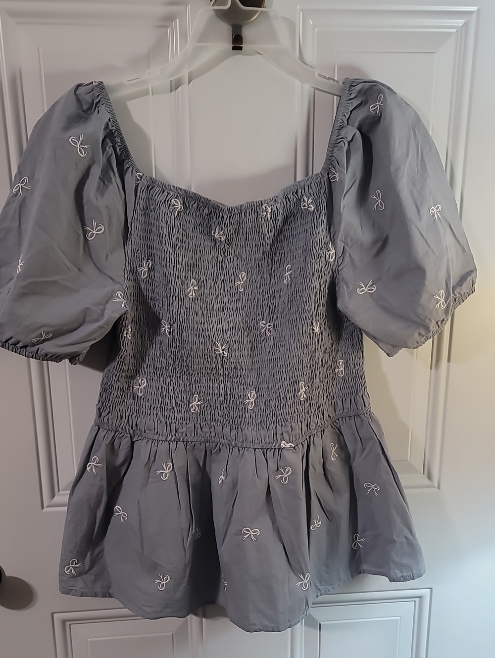 Women’s Smocked Peplum Top in Slate Blue